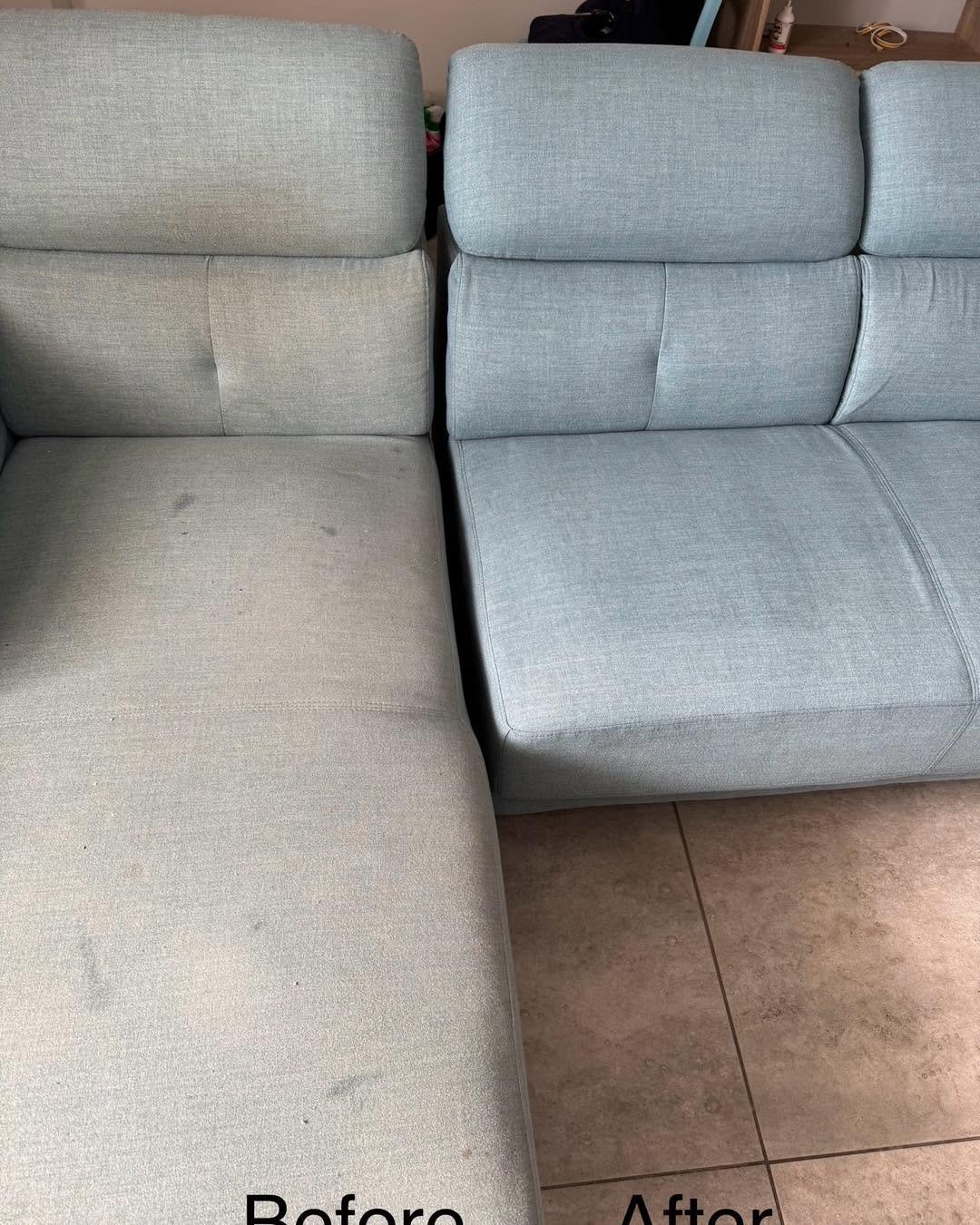 Comparatif avant après d'un nettoyage de canapé d'angle en tissu à Paris
